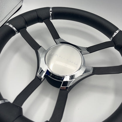 Malera Boat Steering Wheel Black Aluminum Spokes - Chrome-style Manitou