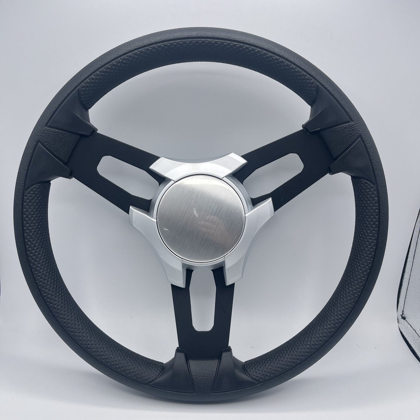 Gussi Italia Boat Model 15 Steering Wheel Black Brushed Alum Spokes | SilvPlain