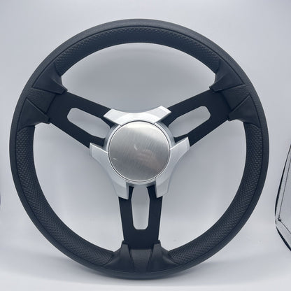 Gussi Italia Boat Model 15 Steering Wheel Black Brushed Alum Spokes | SilvPlain