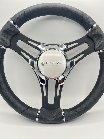 Gussi Italia Boat Steering Wheel Black Brushed Alum Spokes | Gussi Italia