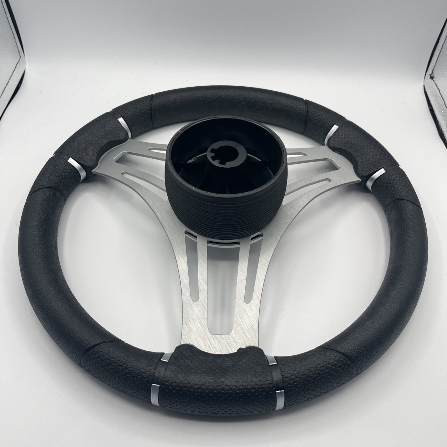 Gussi Italia Boat Steering Wheel Brushed Aluminum Spoke | Black Dome