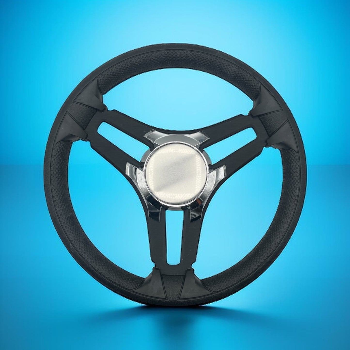 Gussi Italia Marine Steering Wheel Black Brush Metal Spokes | Chrome Plain