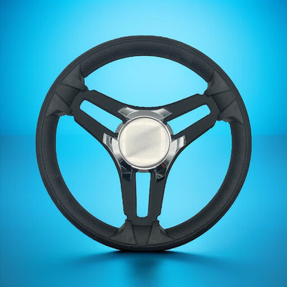 Gussi Italia Marine Steering Wheel Black Brush Metal Spokes | Chrome Plain