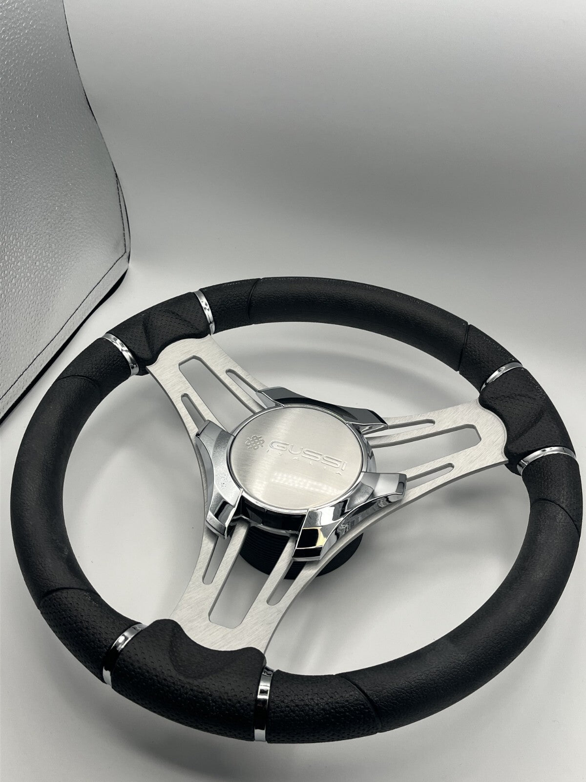Verona Boat Steering Wheel Gray Brushed Aluminum Spokes | Gussi Italia