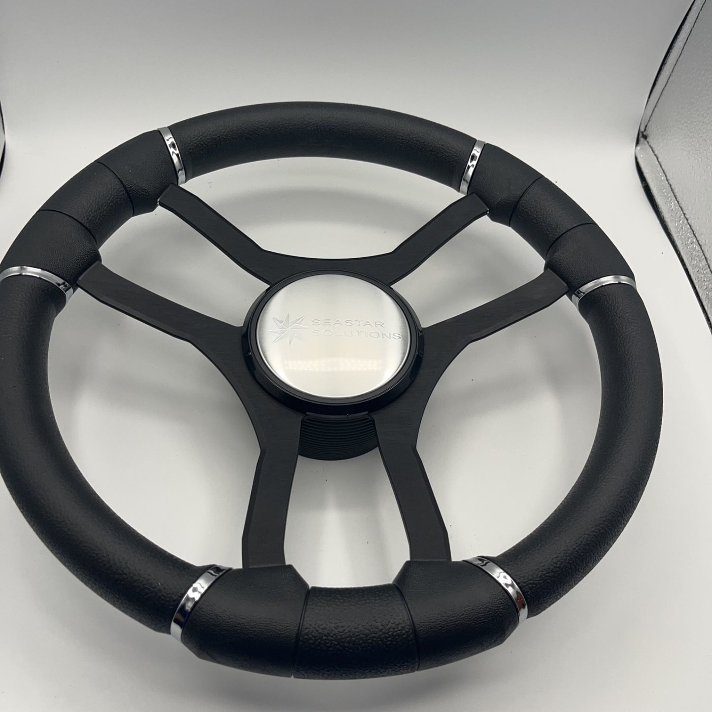 Malera Boat Steering Wheel Black Aluminum Spokes | Seastar Solutions