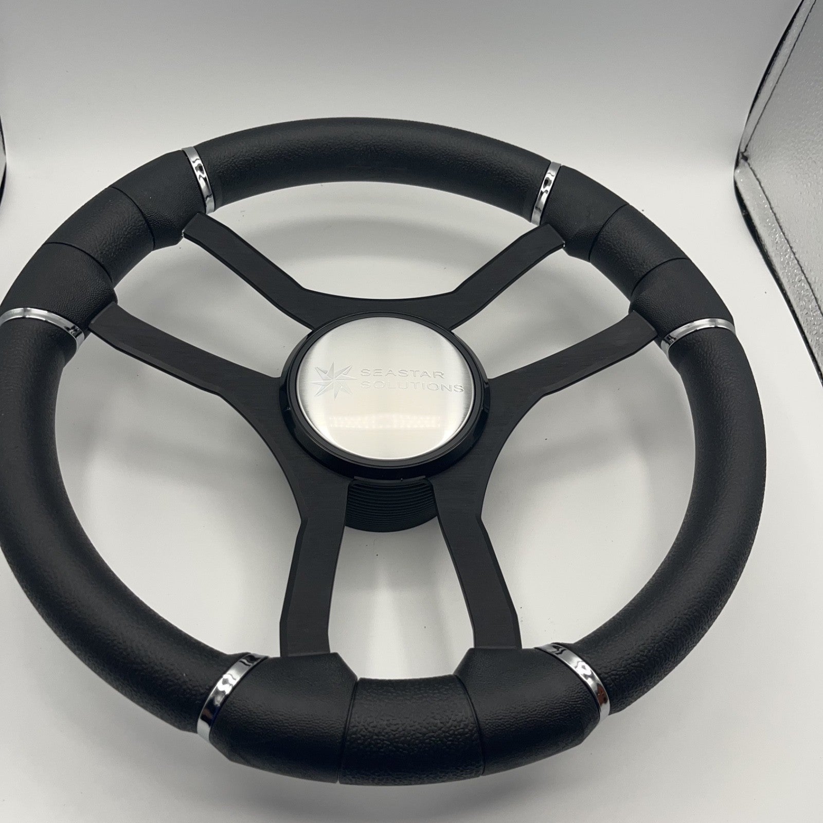 Malera Boat Steering Wheel Black Aluminum Spokes | Seastar Solutions