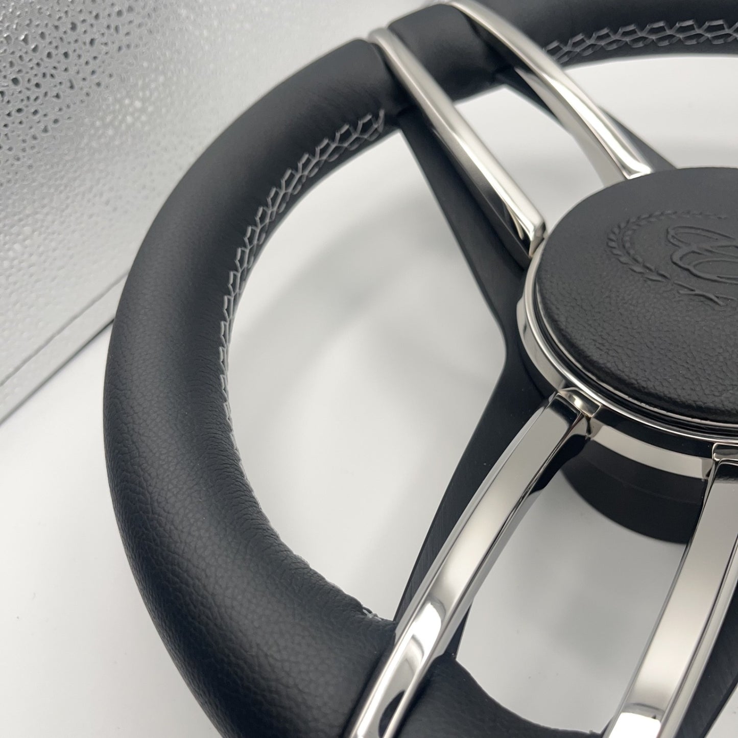 Cobalt Boat Steering Wheel Stainless Steel Spoke Leather Rim | Cobalt Boats Logo