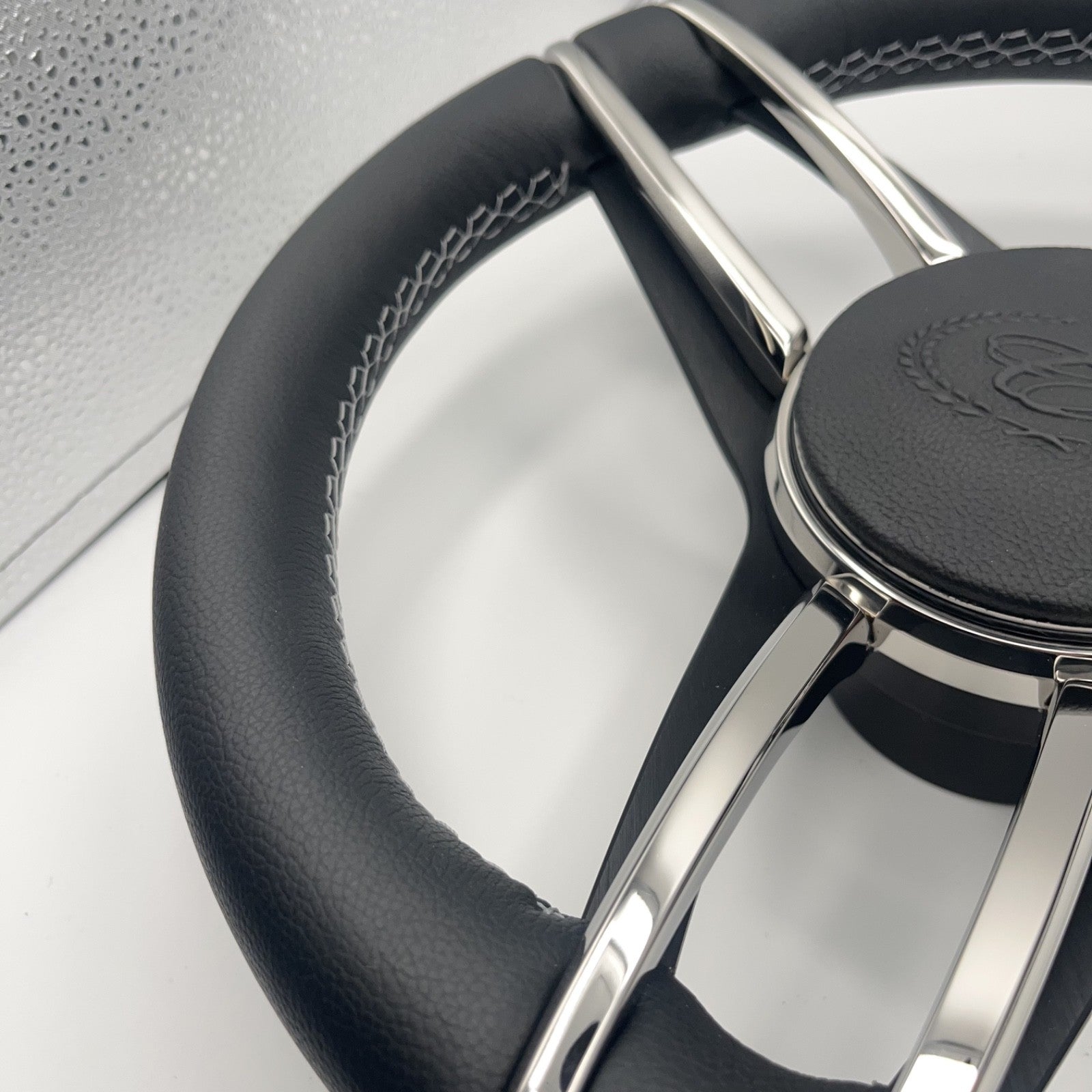 Cobalt Boat Steering Wheel Stainless Steel Spoke Leather Rim | Cobalt Boats Logo