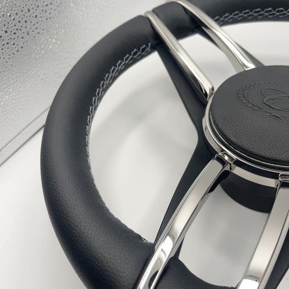 Cobalt Boat Steering Wheel Stainless Steel Spoke Leather Rim | Cobalt Boats Logo