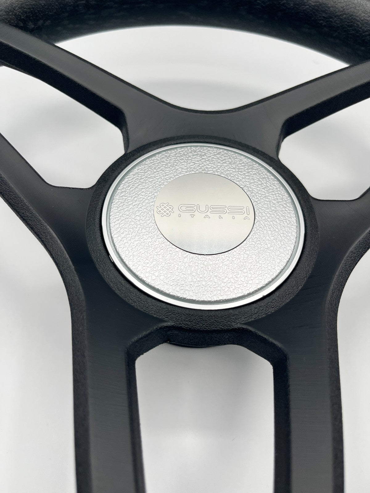 Molino Black w/Silver Accents Boat Steering Wheel | Gussi Italia Center Cap