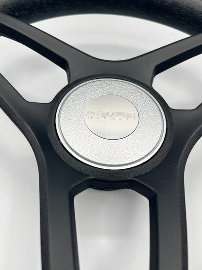 Molino Black w/Silver Accents Boat Steering Wheel | Gussi Italia Center Cap