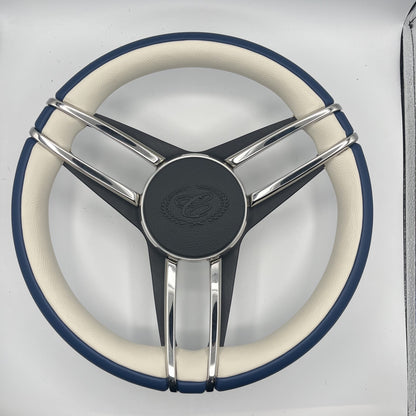 Cobalt Boat Steering Wheel Stainless Steel Spoke Blue Leather Rim | Cobalt Logo