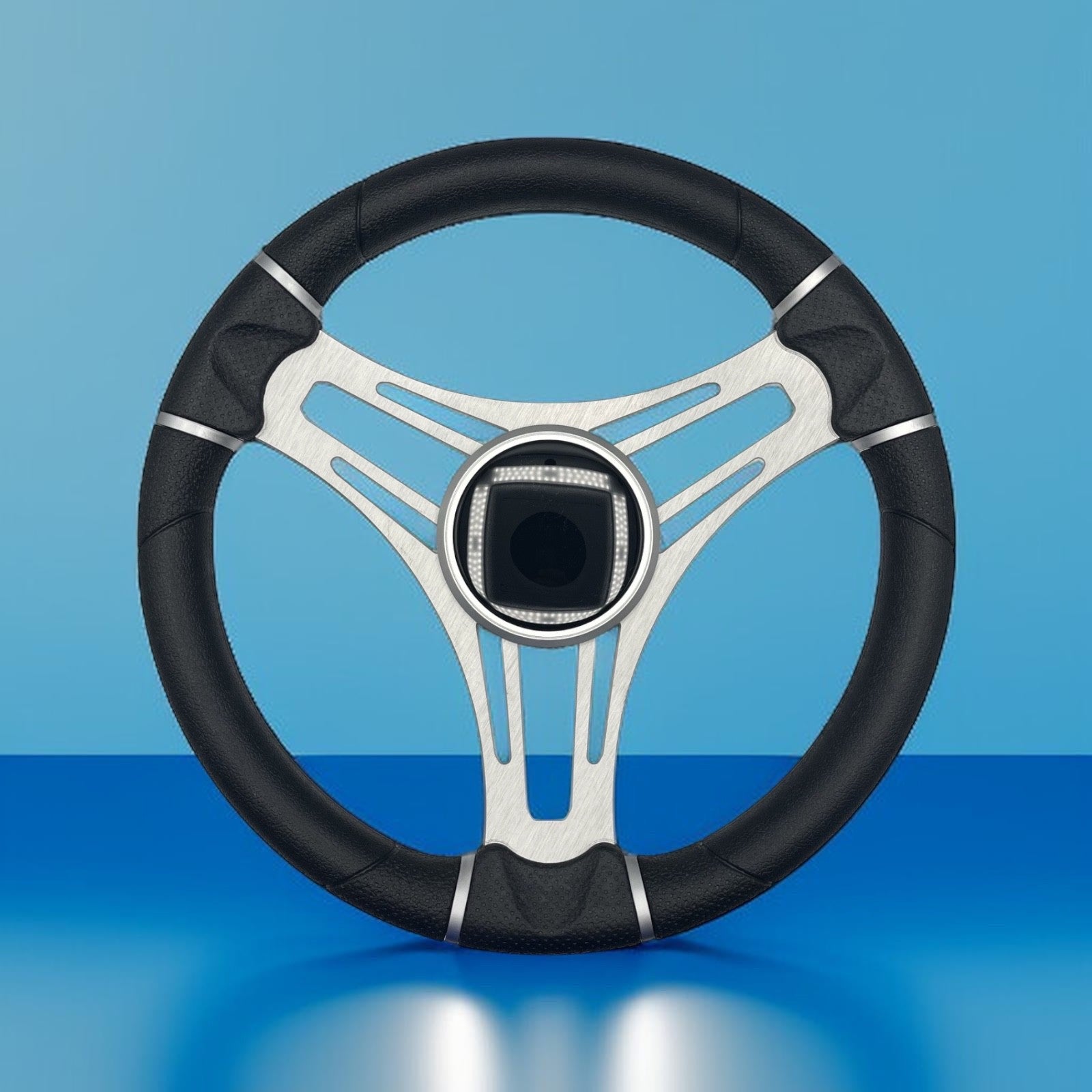 Gussi Italia Boat Steering Wheel Brushed Aluminum Spoke | Black Dome
