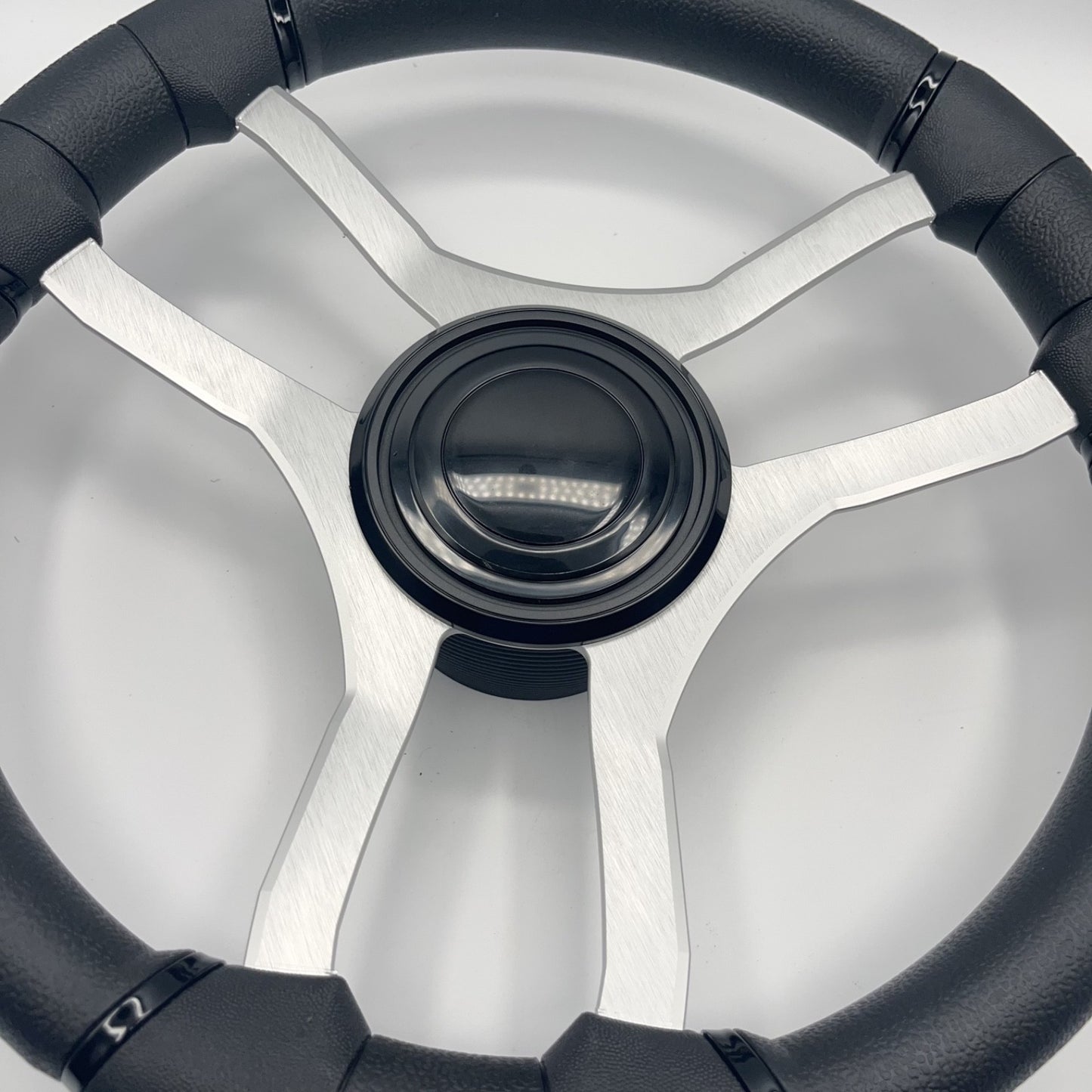 Malera Boat Steering Wheel Brushed Aluminum Spokes | LG Black Snap-in