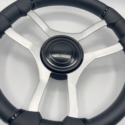 Malera Boat Steering Wheel Brushed Aluminum Spokes | LG Black Snap-in