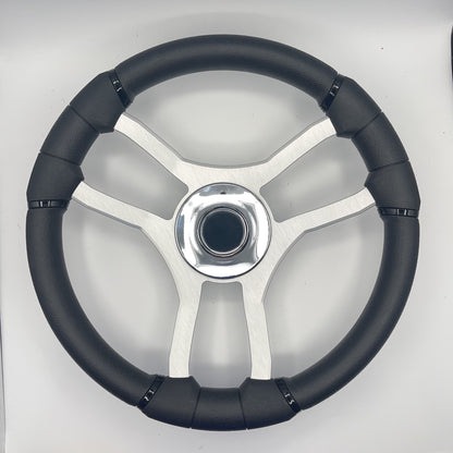 Malera Boat Steering Wheel Brushed Aluminum Spokes | Chrome-style Dome
