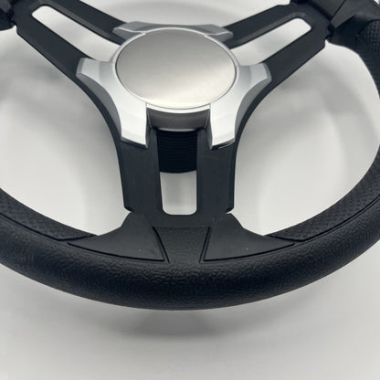 Gussi Italia Marine Steering Wheel Black Brush Metal Spokes | Silver Plain