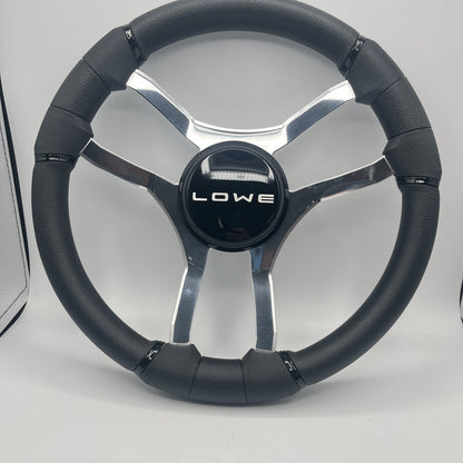 Malera Boat Steering Wheel Chrome Spokes | Lowe Black Dome