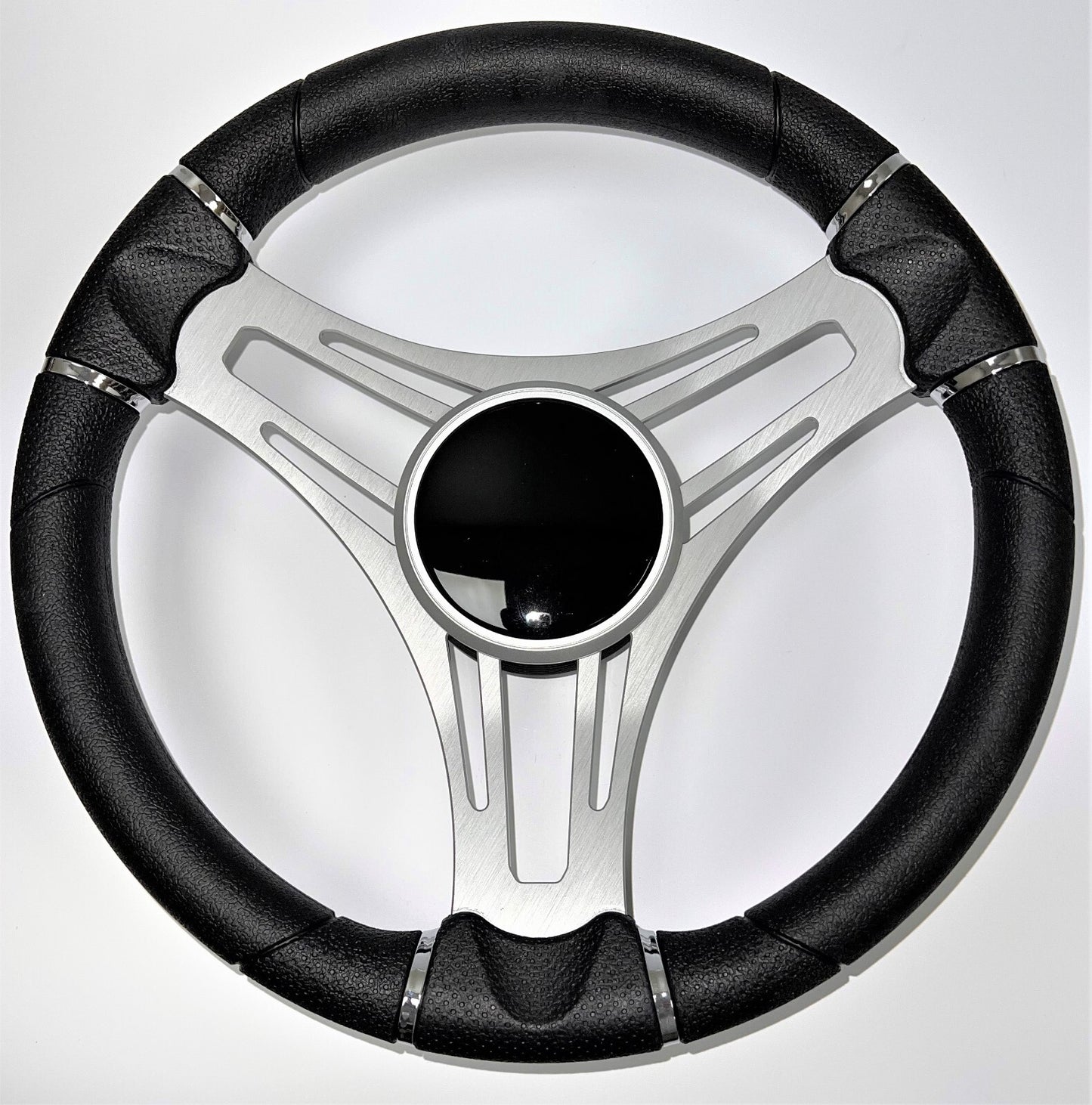 New Gussi Italia Boat Steering Wheel Gray Brushed Aluminum Spokes | Black Dome