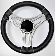 New Gussi Italia Boat Steering Wheel Gray Brushed Aluminum Spokes | Black Dome