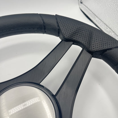 Molinara Marine Steering Wheel Black Brushed Alum Spokes | Plain Brushed