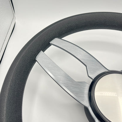 Cabrio Boat Steering Wheel Gray Brushed Alum Spoke | Plain