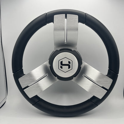 Gussi Italia Boat Steering Wheel Black Aluminum Spoke | Harris