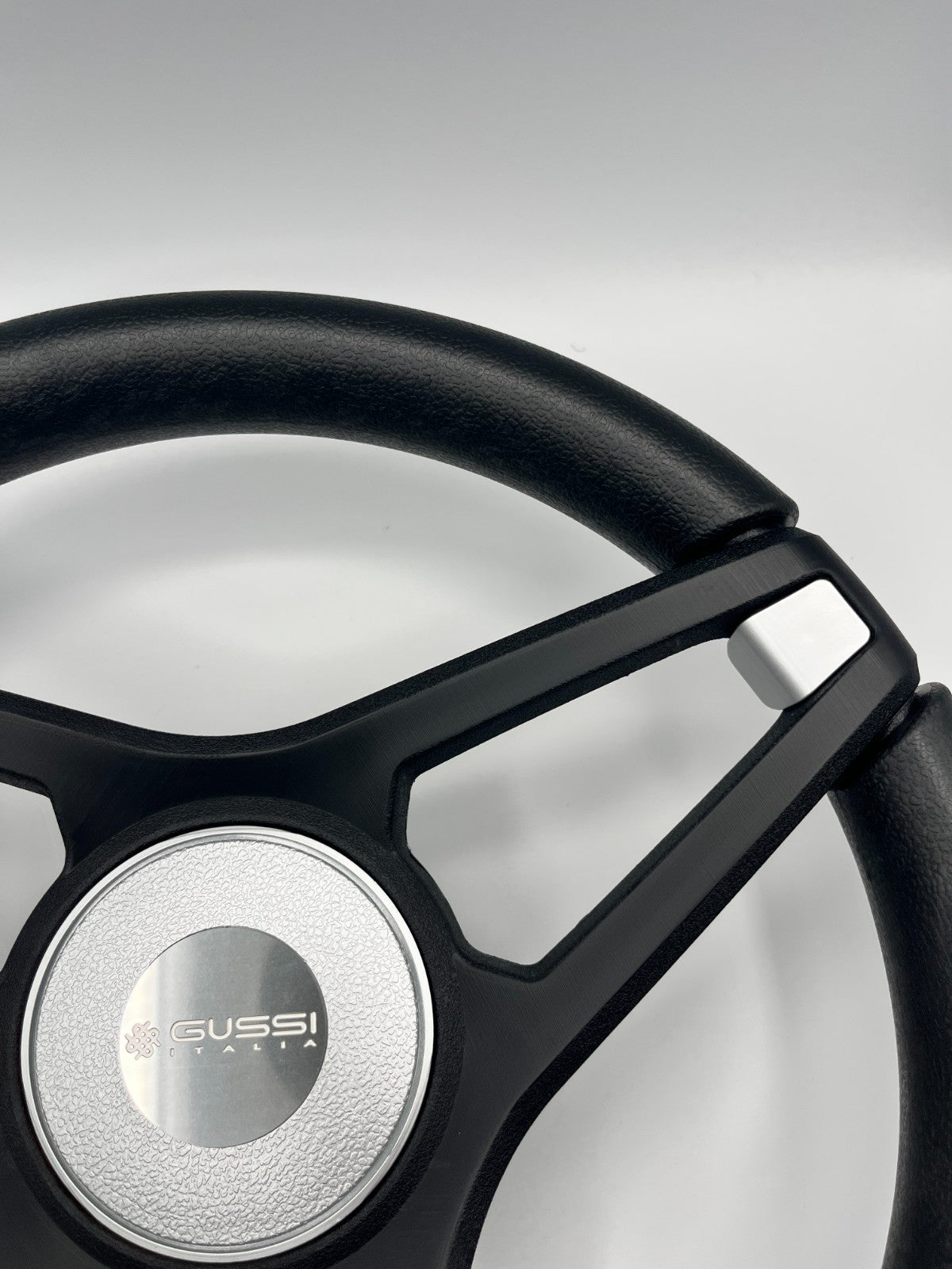 Molino Black w/Silver Accents Boat Steering Wheel | Gussi Italia Center Cap