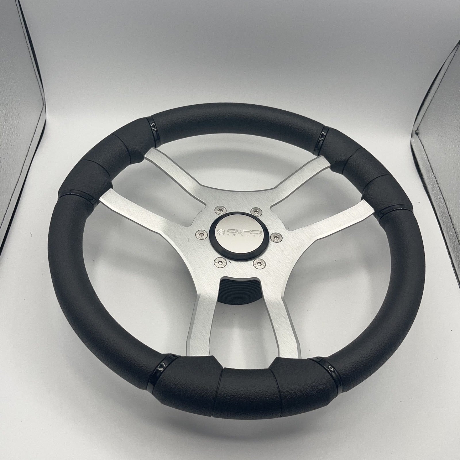 Malera Boat Steering Wheel Brushed Aluminum Spokes | Gussi Snap-in