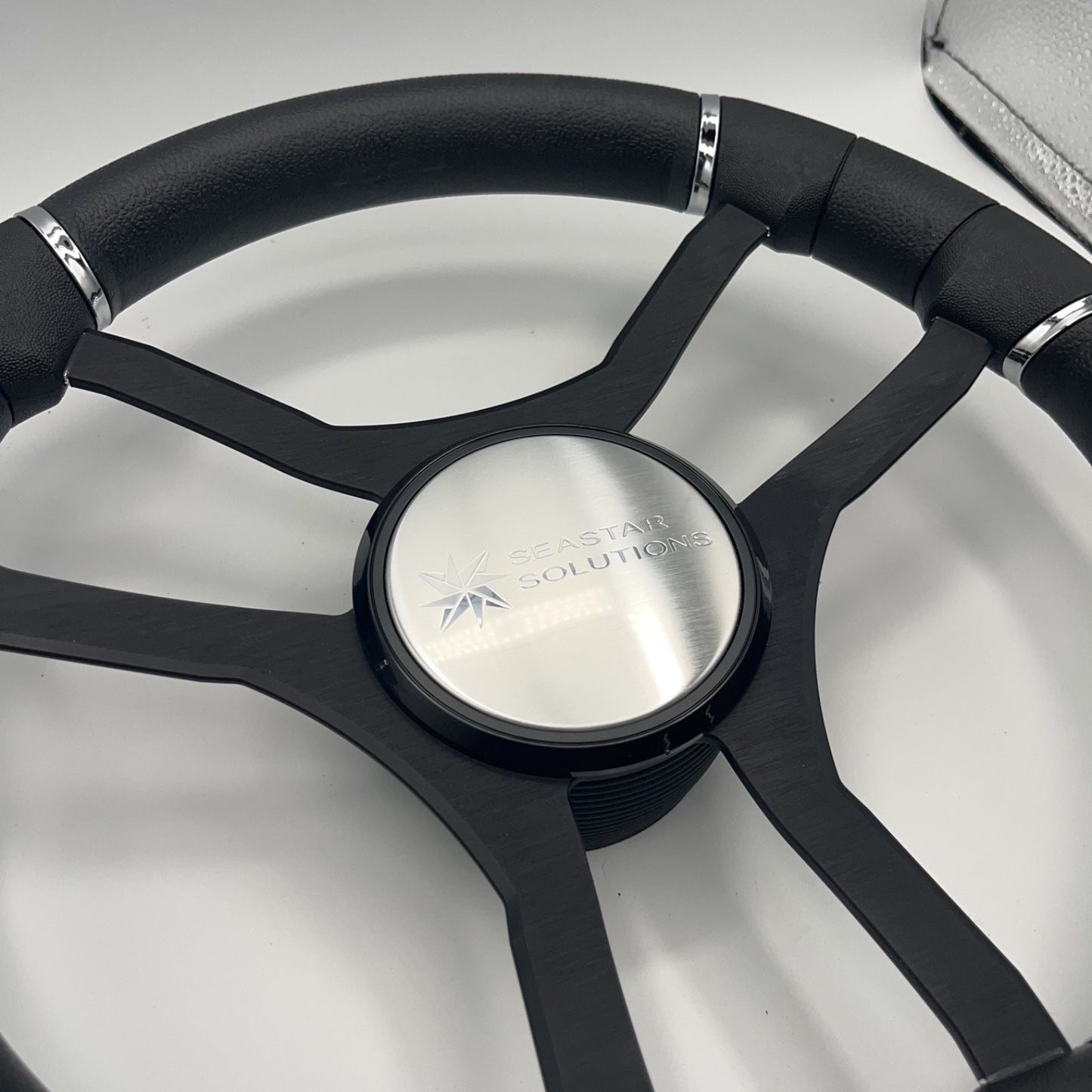 Malera Boat Steering Wheel Black Aluminum Spokes | Seastar Solutions