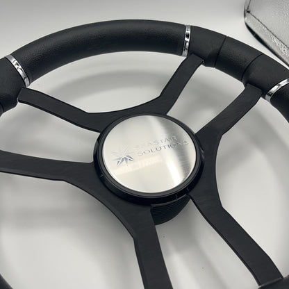 Malera Boat Steering Wheel Black Aluminum Spokes | Seastar Solutions
