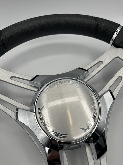 Verona Boat Steering Wheel Gray Brushed Aluminum Spokes | Smoker Logo
