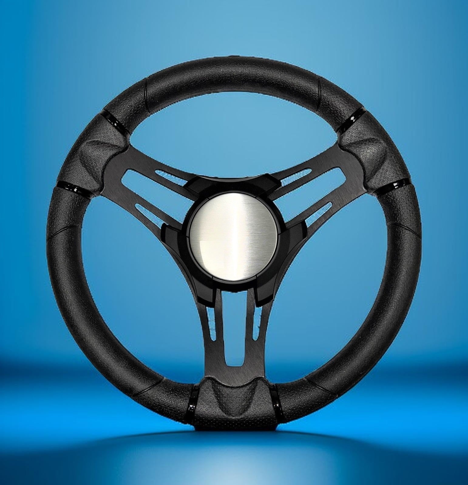 Verona Boat Steering Wheel Black Brushed Aluminum Spokes | Plain