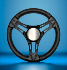 Verona Boat Steering Wheel Black Brushed Aluminum Spokes | Plain