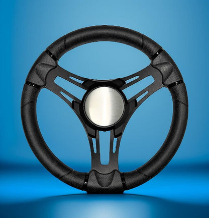 Verona Boat Steering Wheel Black Brushed Aluminum Spokes | Plain