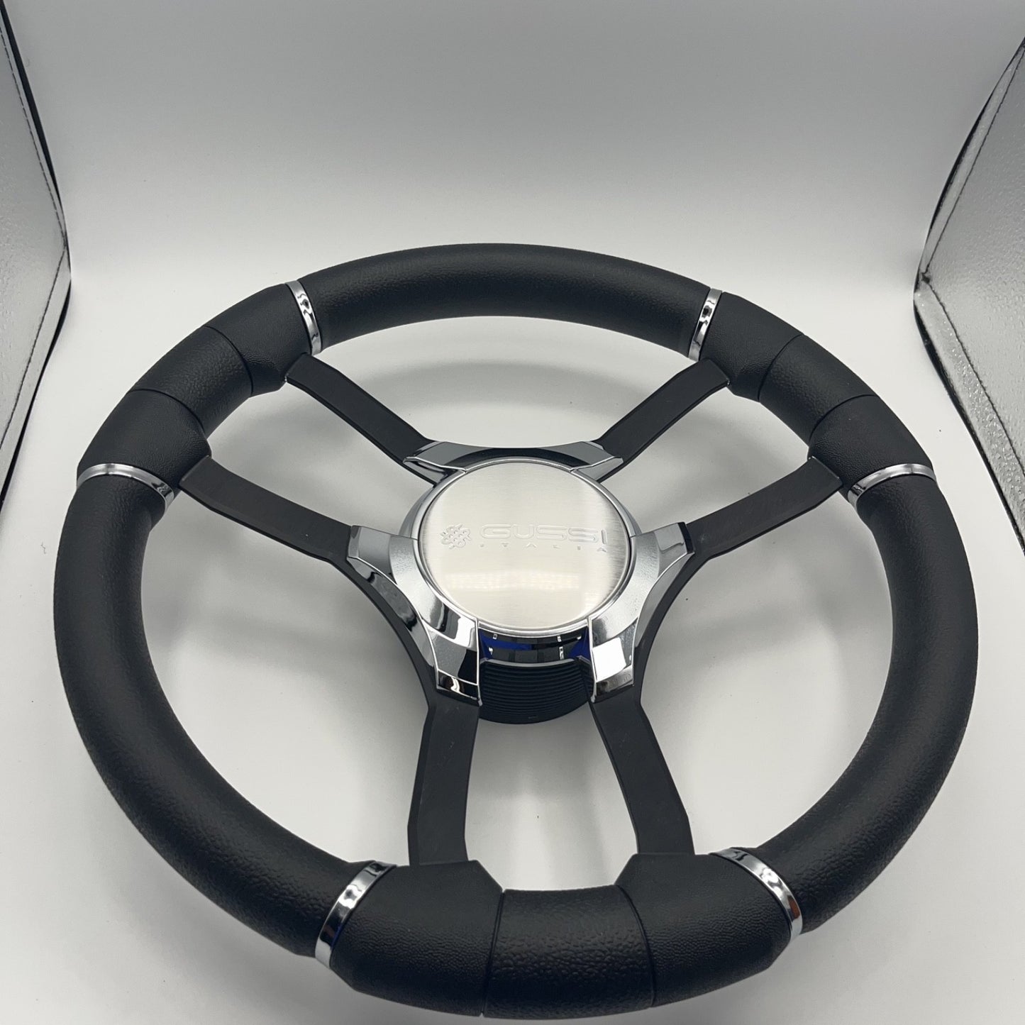 Malera Boat Steering Wheel Black Aluminum Spokes | Gussi Italia Logo