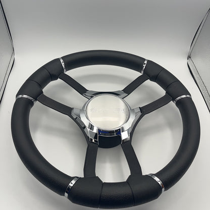 Malera Boat Steering Wheel Black Aluminum Spokes | Gussi Italia Logo