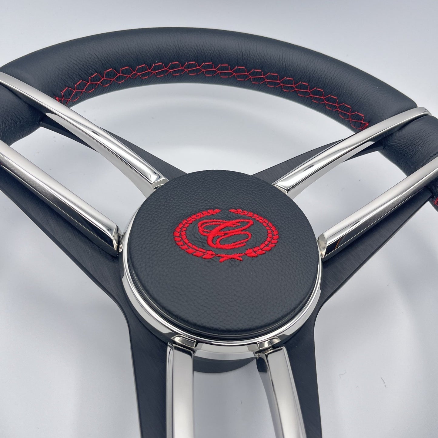 Cobalt Boat Steering Wheel Stainless Steel Spoke Leather Rim | Cobalt Boats Logo