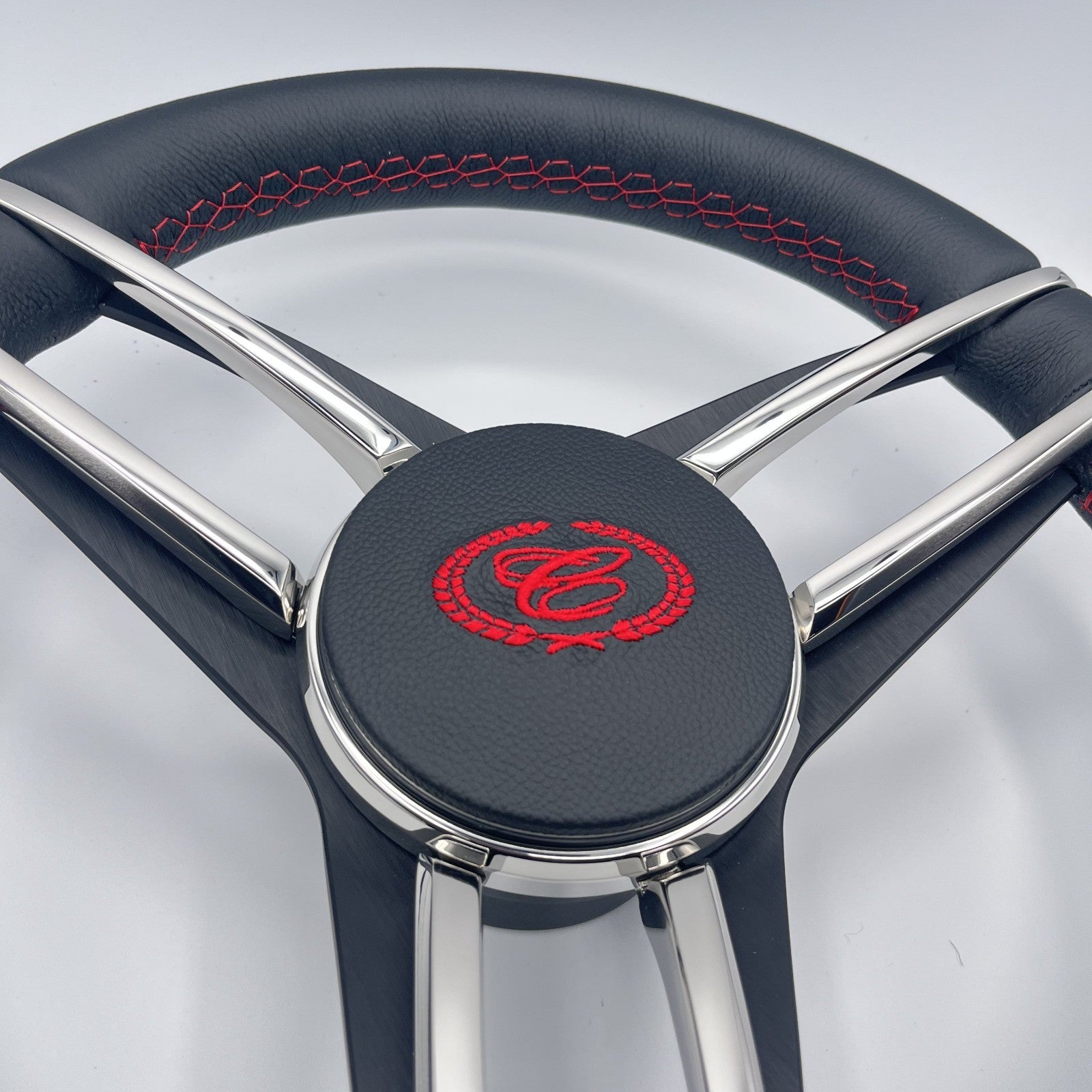 Cobalt Boat Steering Wheel Stainless Steel Spoke Leather Rim | Cobalt Boats Logo
