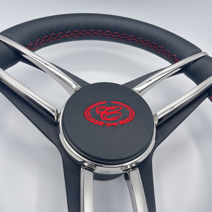 Cobalt Boat Steering Wheel Stainless Steel Spoke Leather Rim | Cobalt Boats Logo
