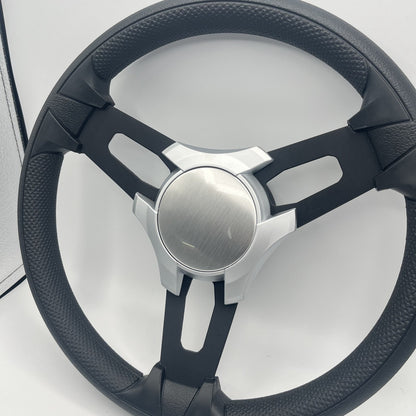 Gussi Italia Boat Model 15 Steering Wheel Black Brushed Alum Spokes | SilvPlain