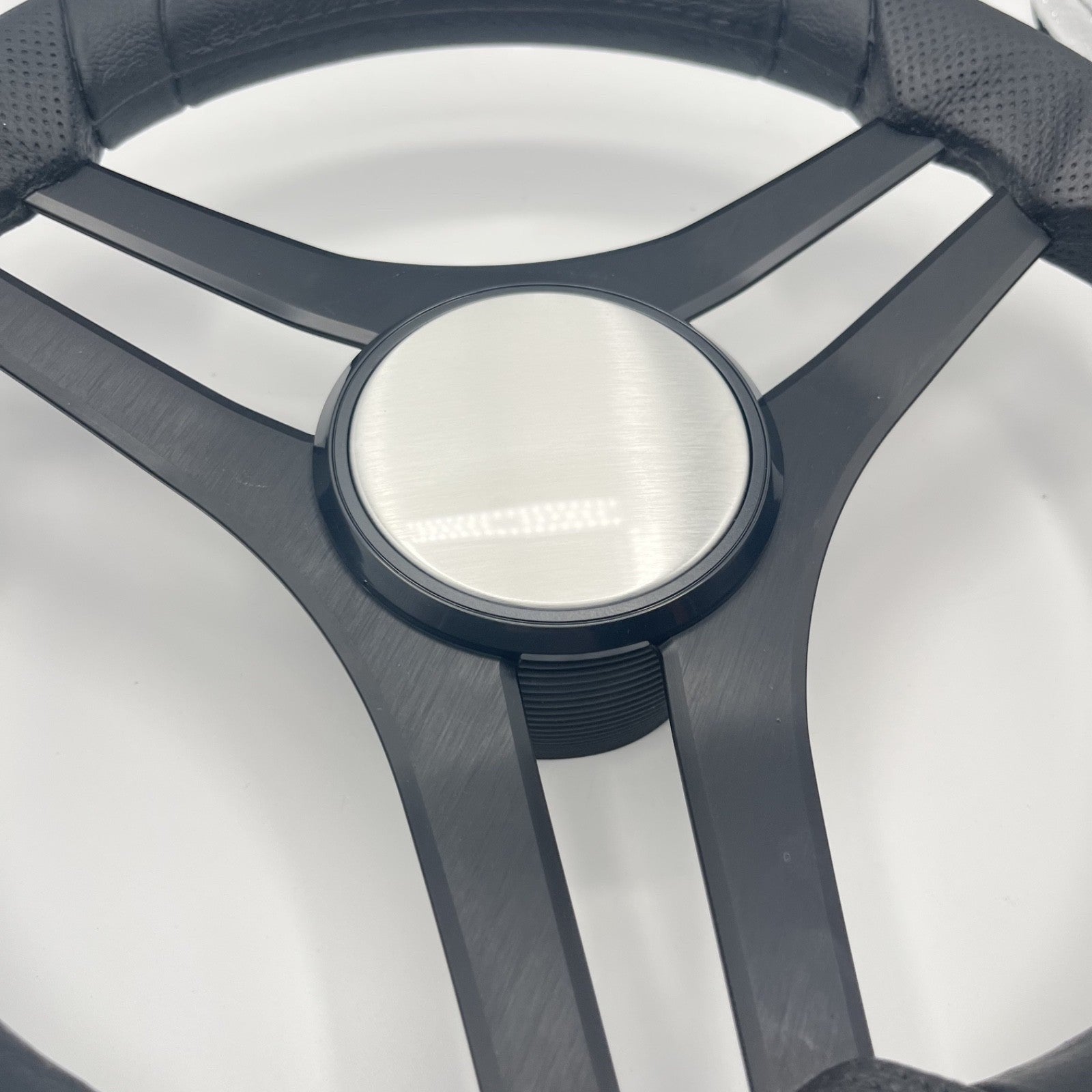 Molinara Marine Steering Wheel Black Brushed Alum Spokes | Plain Brushed