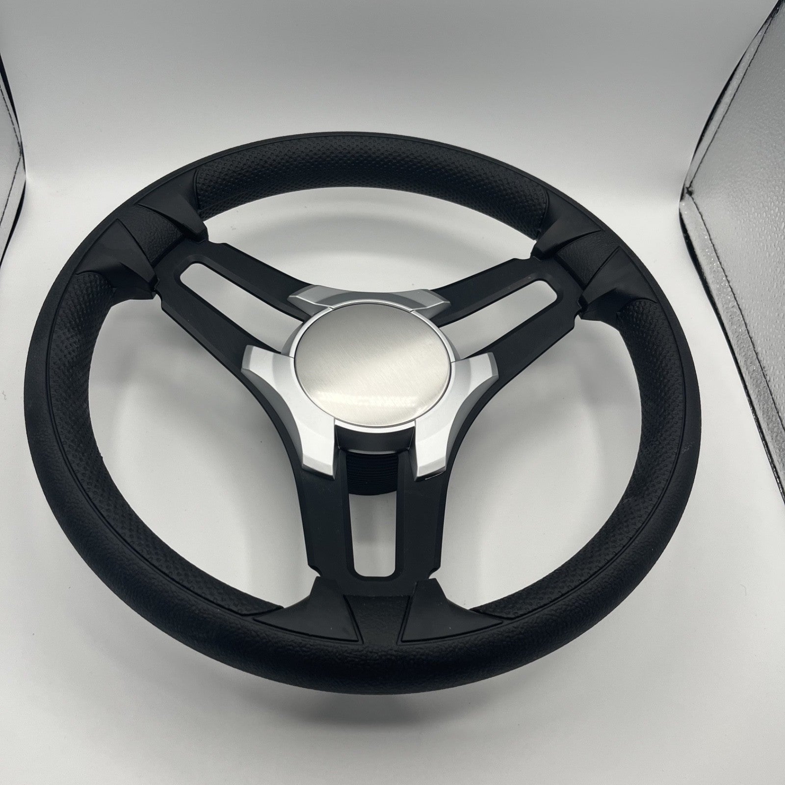 Gussi Italia Marine Steering Wheel Black Brush Metal Spokes | Silver Plain