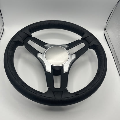 Gussi Italia Marine Steering Wheel Black Brush Metal Spokes | Silver Plain