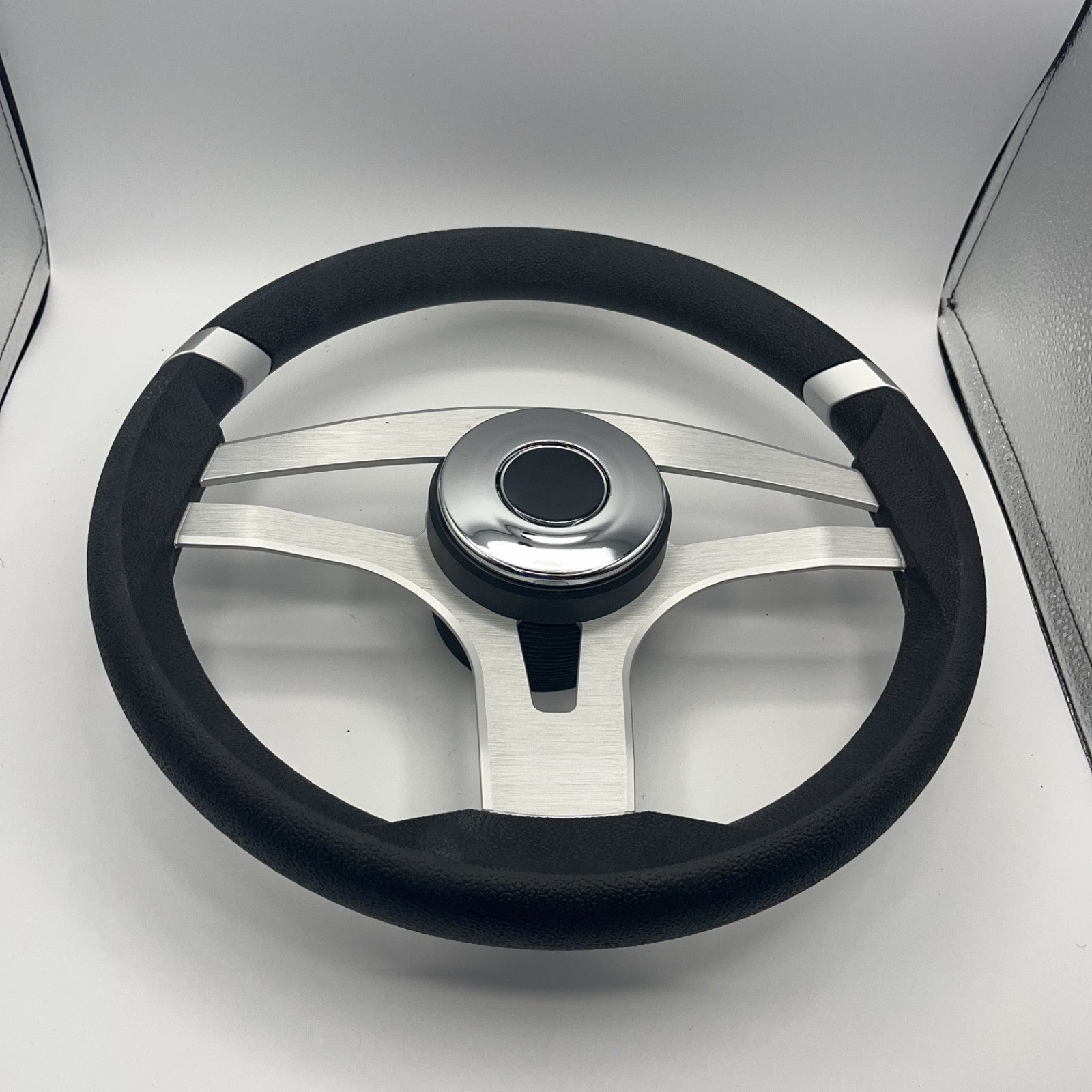 Badia Boat Steering Wheel Brushed Aluminum Spokes | Chrome-style Dome