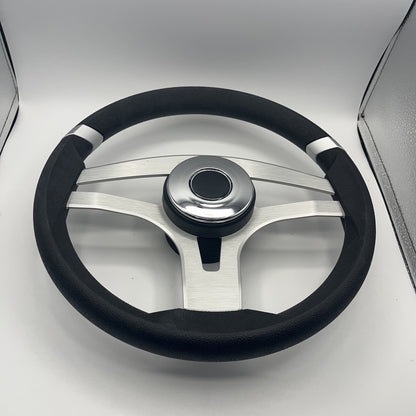 Badia Boat Steering Wheel Brushed Aluminum Spokes | Chrome-style Dome
