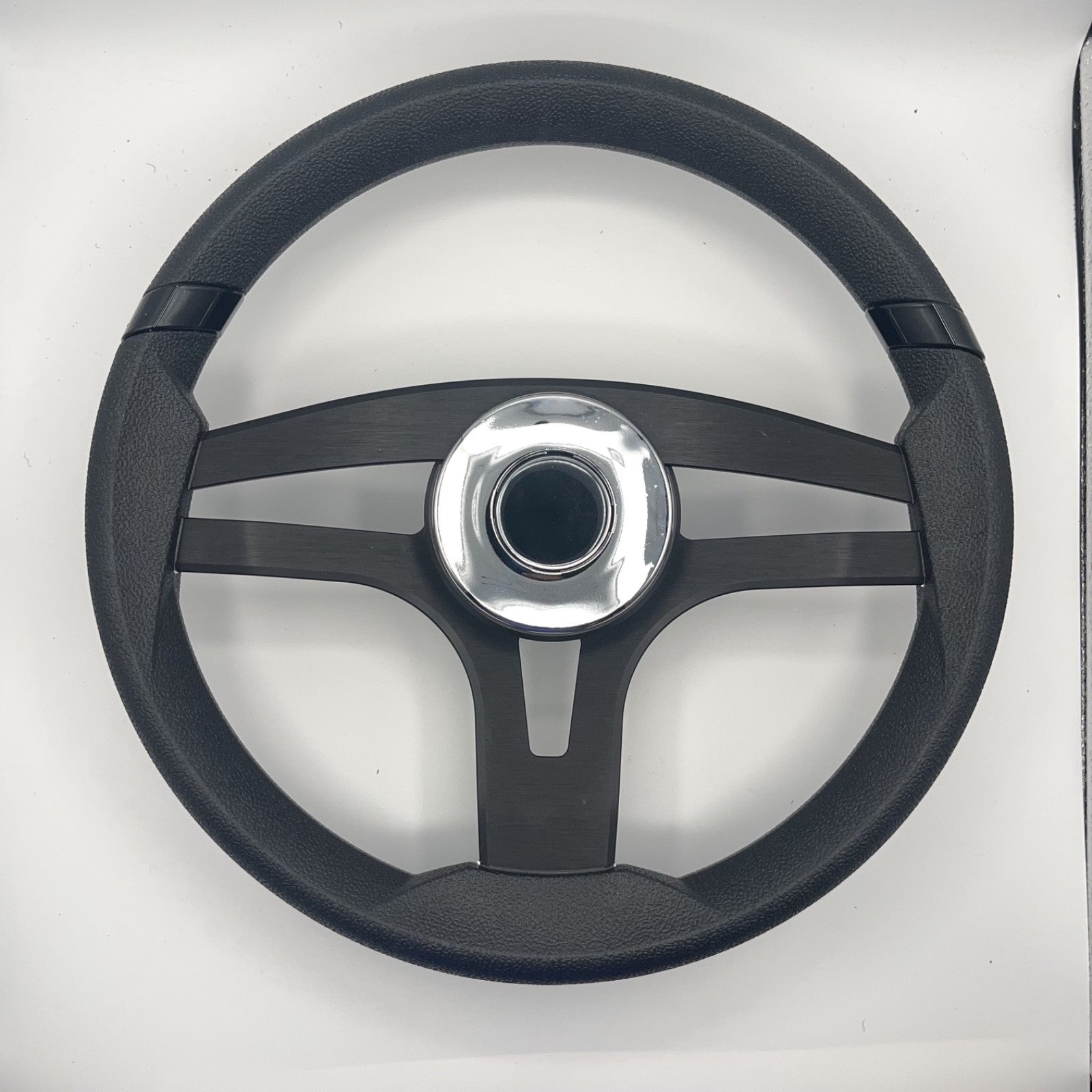 Badia Boat Steering Wheel Brushed Black Aluminum Spokes | Chrome-style Dome
