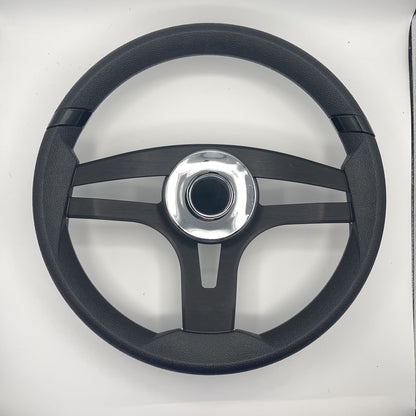 Badia Boat Steering Wheel Brushed Black Aluminum Spokes | Chrome-style Dome