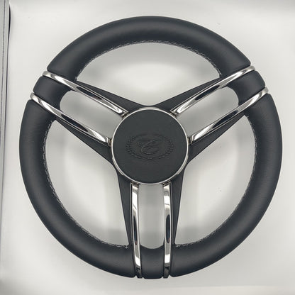 Cobalt Boat Steering Wheel Stainless Steel Spoke Leather Rim | Cobalt Boats Logo
