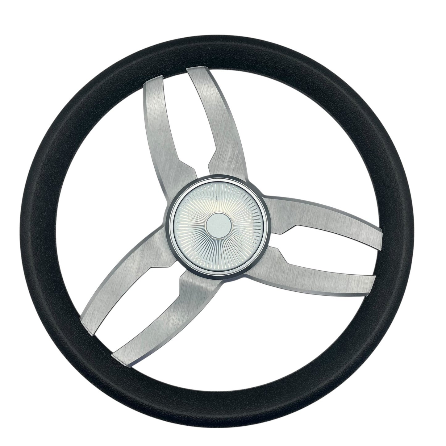 Cabrio Boat Steering Wheel Gray Brushed Alum Spoke | Starburst Center Cap